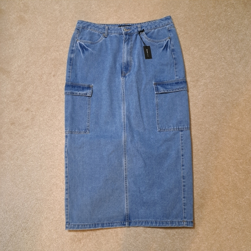 Bluenotes Denim Skirt Women's Size XL Midi Length Cargo Jean Skirt Lightwash